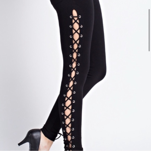 Pants - Black Lace Up Stretch High Waist Ponte Pants